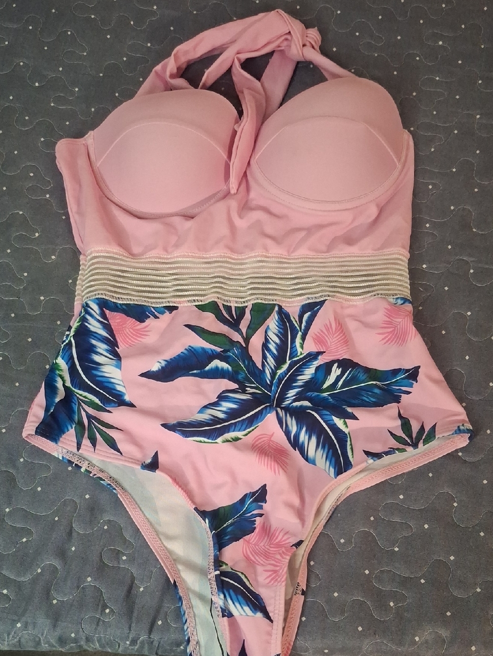 Pink Floral Halter One-Piece Swimsuit size small